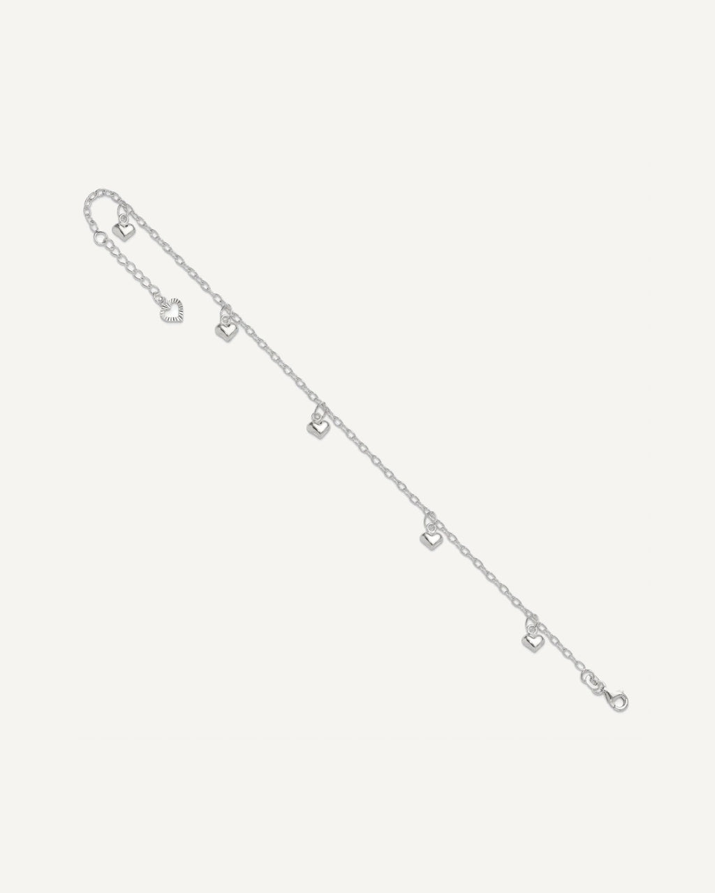 Sterling Silver Puffed Heart Charms 9 inch Plus 1 inch Extender - Total 10 inch Anklet – View 7