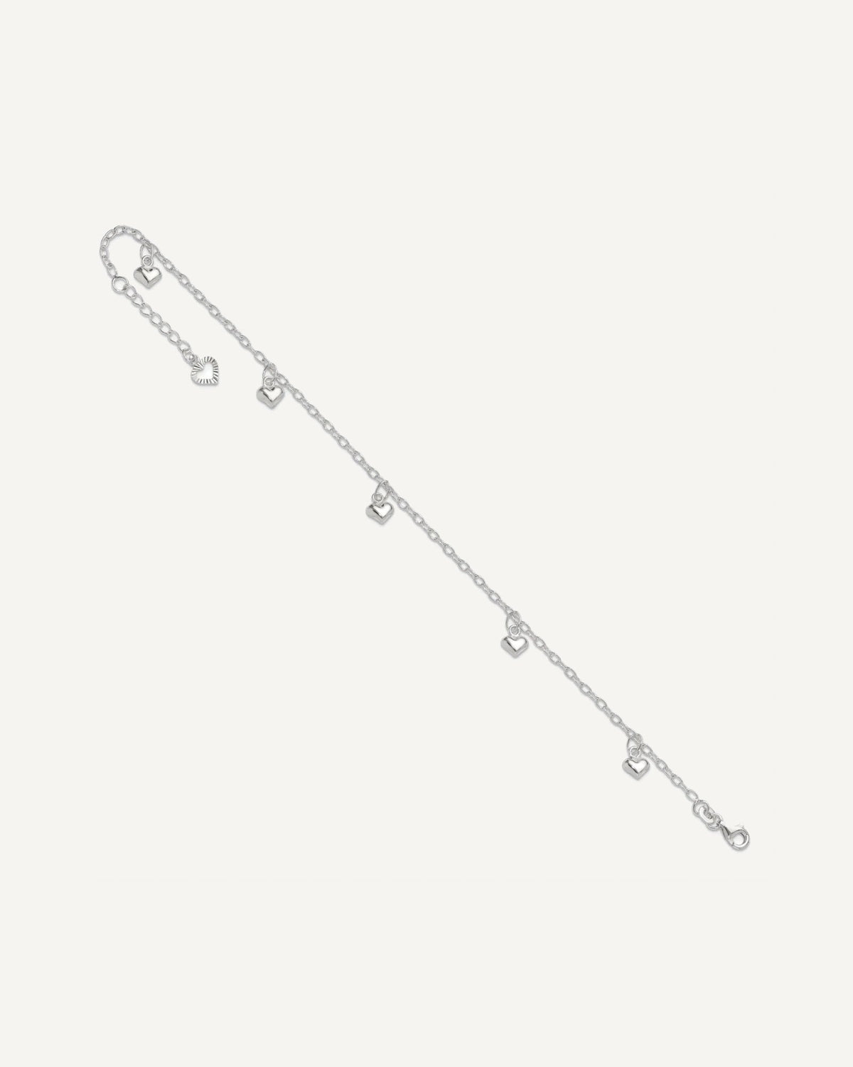 Sterling Silver Puffed Heart Charms 9 inch Plus 1 inch Extender - Total 10 inch Anklet – View 7