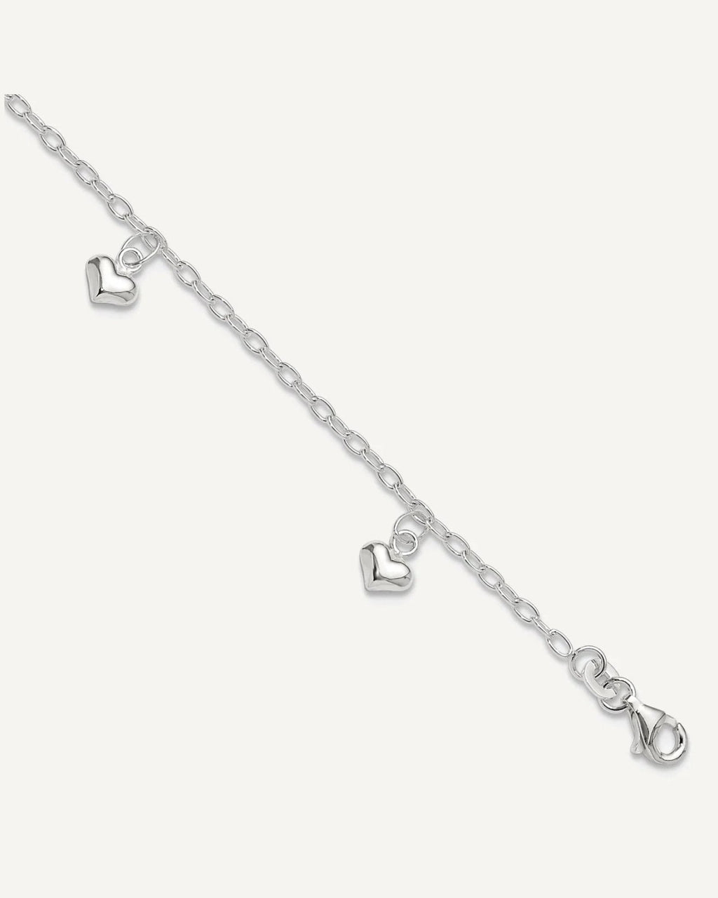 Sterling Silver Puffed Heart Charms 10 inch Plus 1 inch Extender - Total 11 inch Anklet – View 1