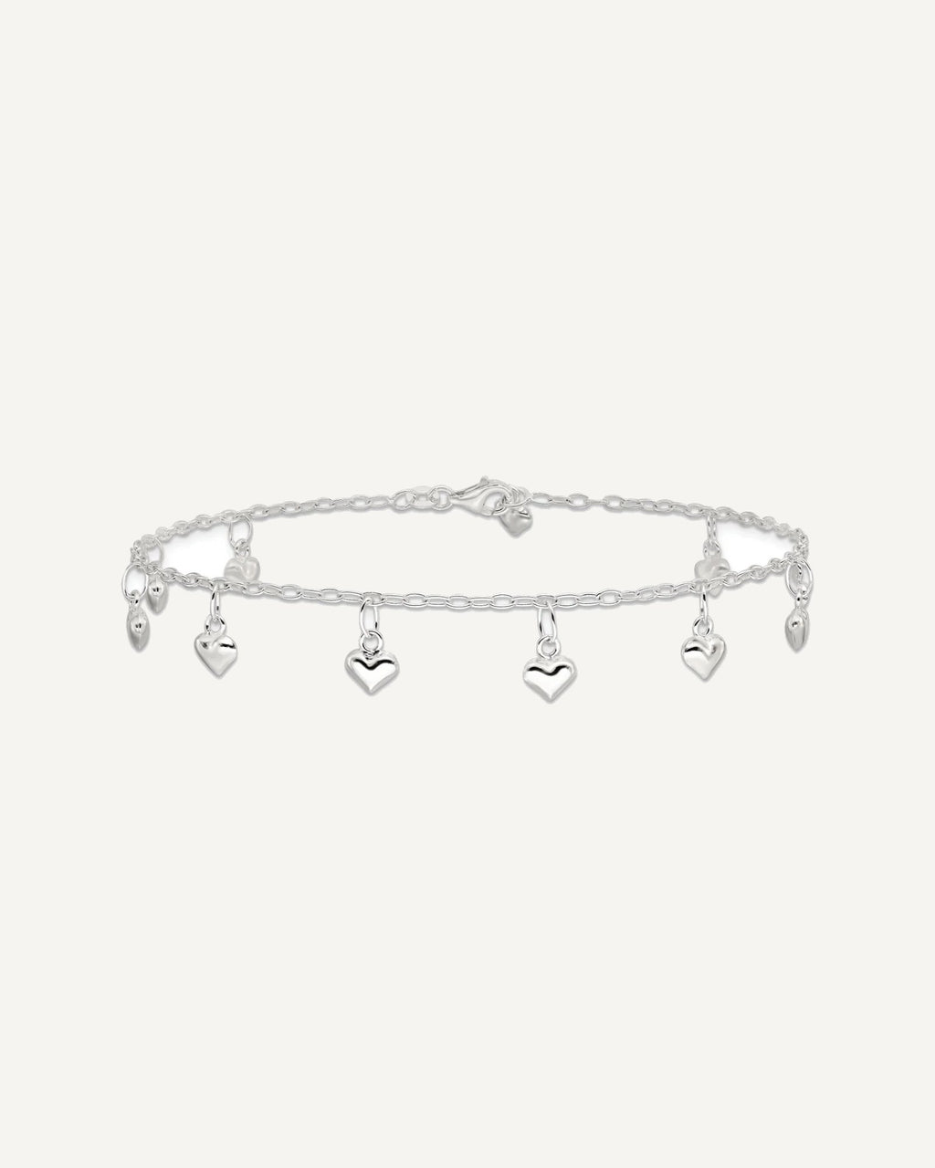 Sterling Silver Polished Puffed Heart Anklet – View 3