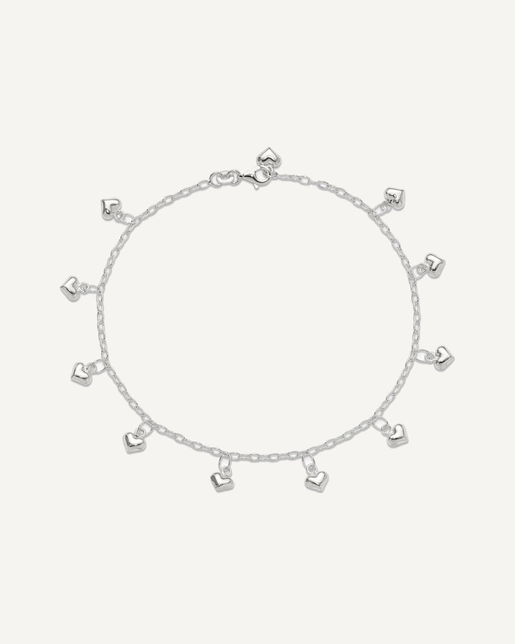 Sterling Silver Polished Puffed Heart Anklet – View 5
