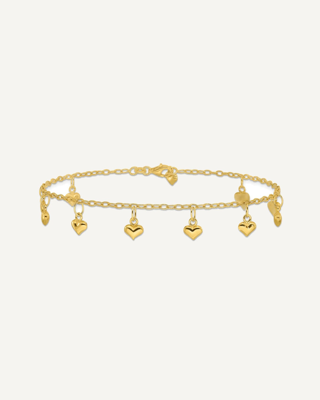 Sterling Silver Gold-tone Polished Puffed Heart 10in Anklet – View 3