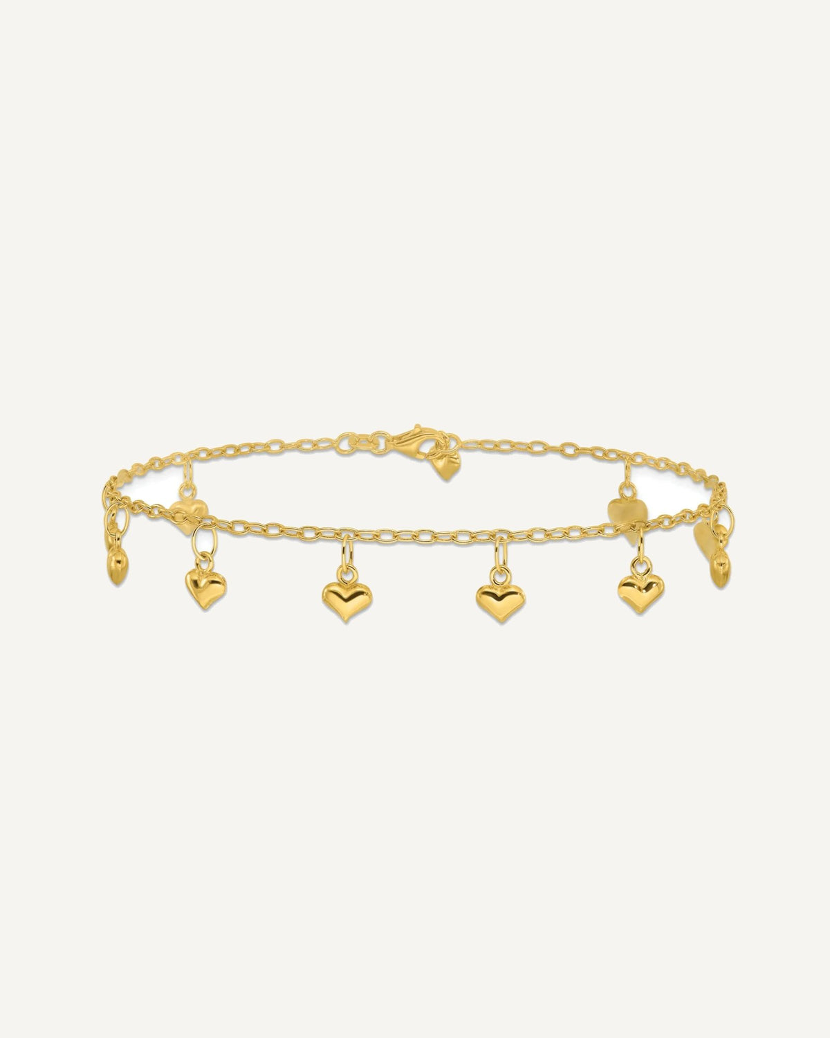 Sterling Silver Gold-tone Polished Puffed Heart 10in Anklet – View 3