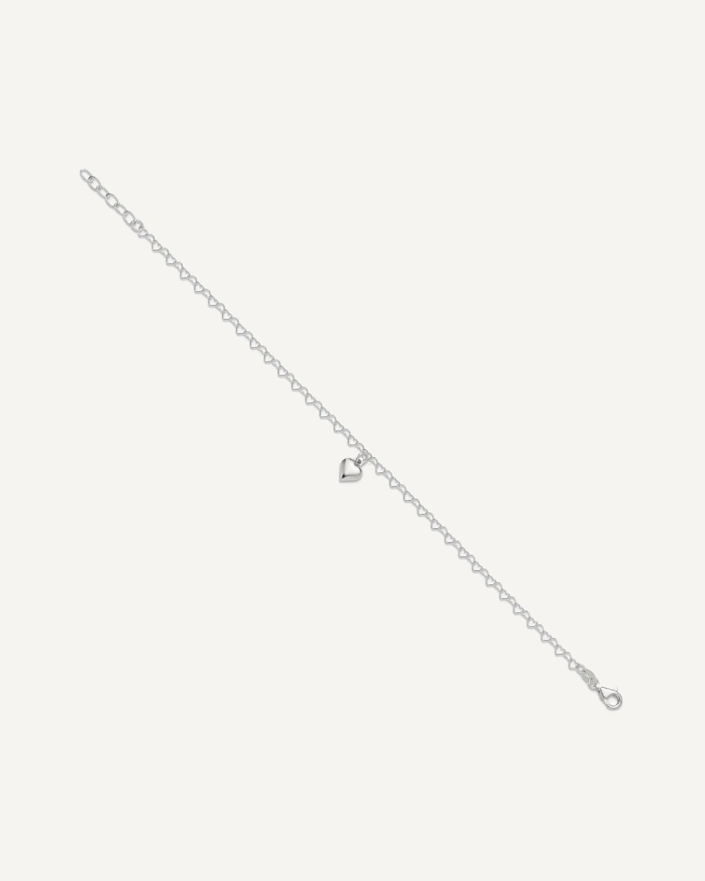 Sterling Silver Puffed Heart Charm 9 inch Plus 1 inch Extender - Total 10 inch Anklet – View 2