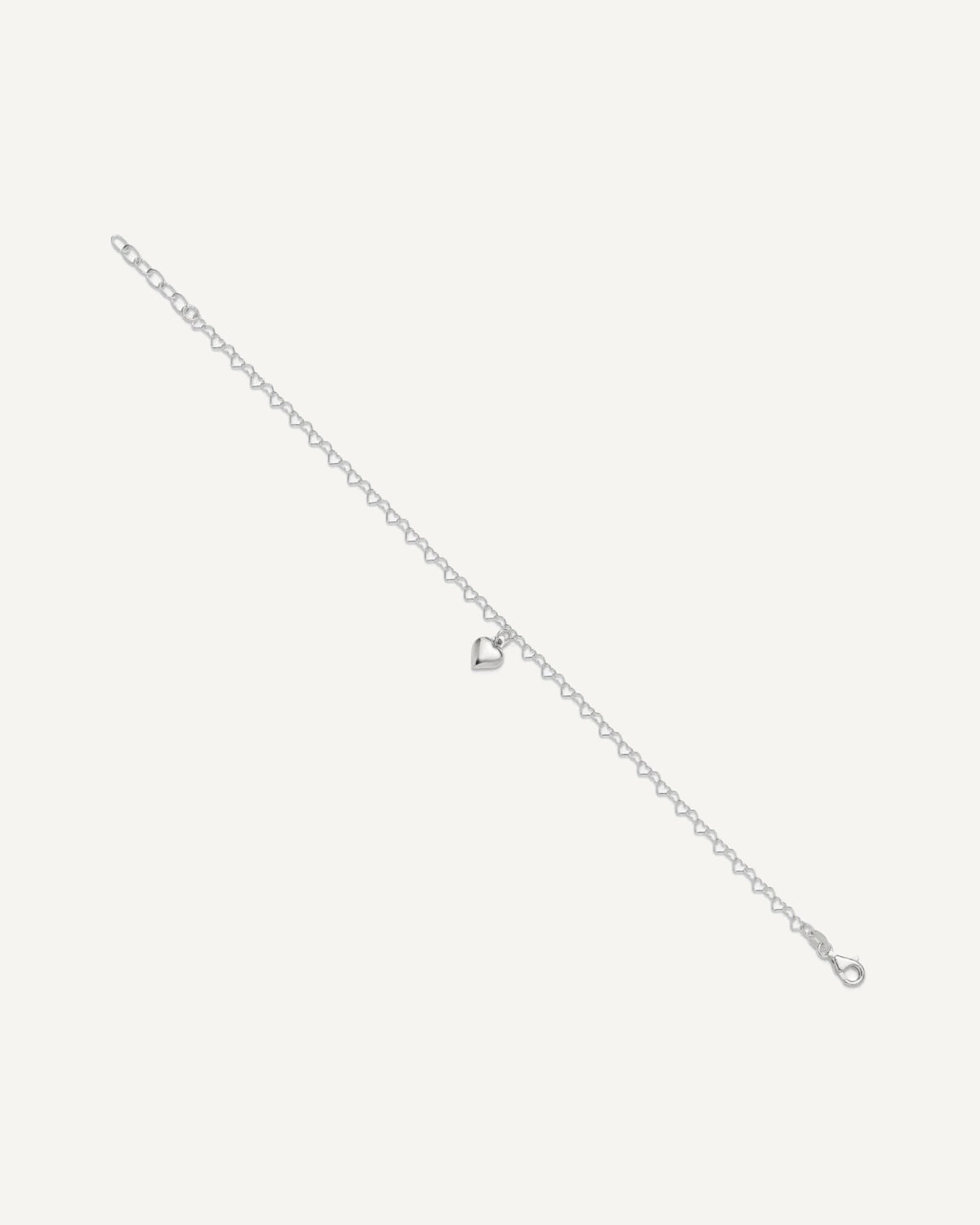 Sterling Silver Puffed Heart Charm 9 inch Plus 1 inch Extender - Total 10 inch Anklet – View 2