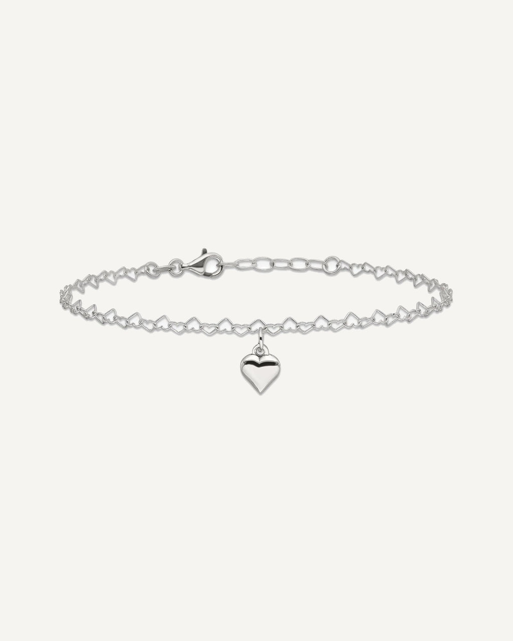 Sterling Silver Puffed Heart Charm 9 inch Plus 1 inch Extender - Total 10 inch Anklet – View 3