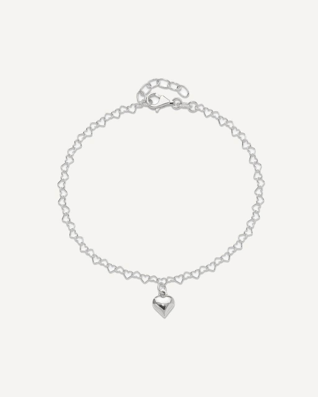 Sterling Silver Puffed Heart Charm 9 inch Plus 1 inch Extender - Total 10 inch Anklet – View 5