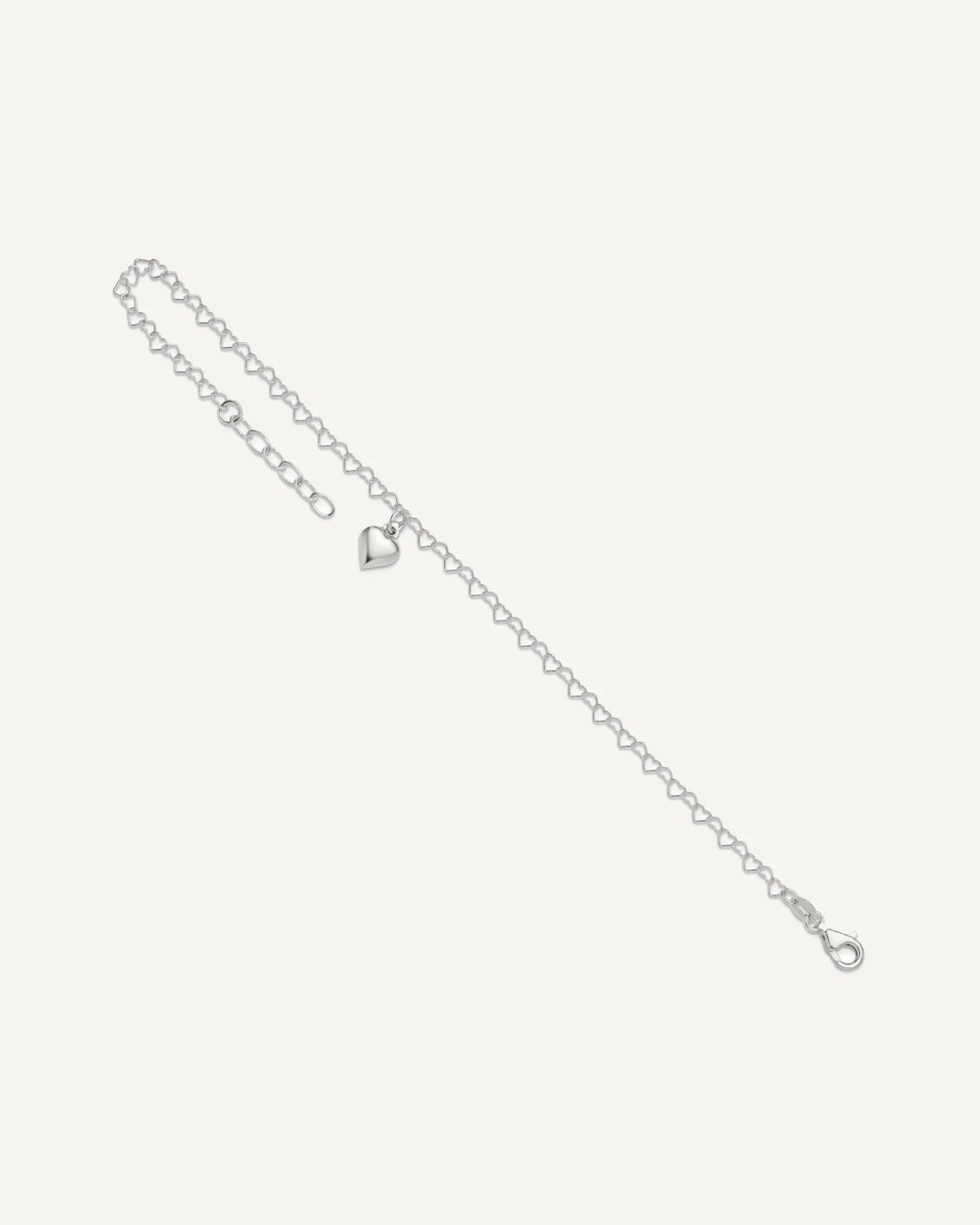 Sterling Silver Puffed Heart Charm 9 inch Plus 1 inch Extender - Total 10 inch Anklet – View 7