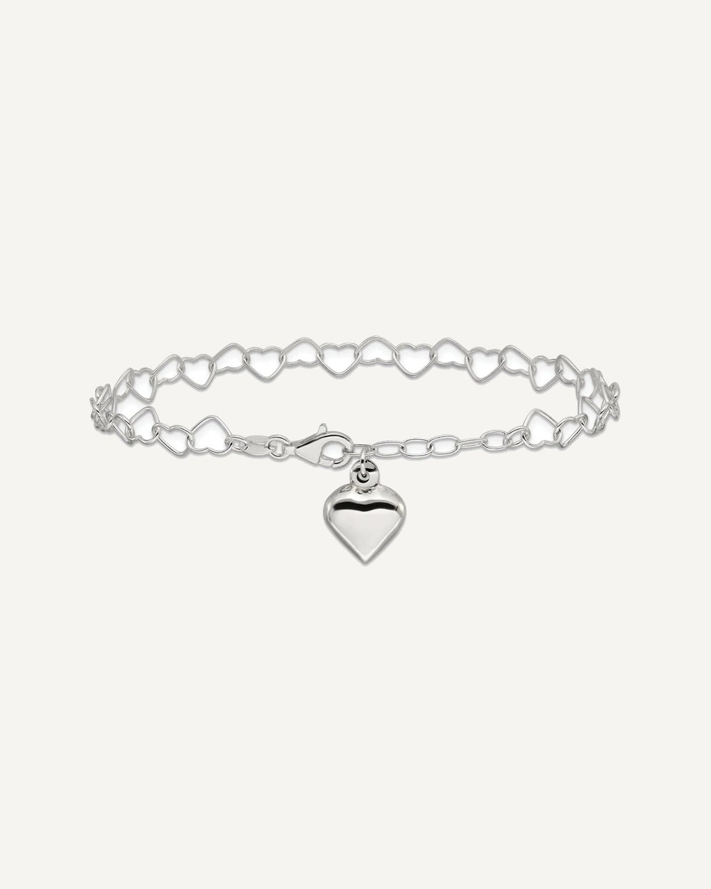 Sterling Silver Puffed Heart Dangle 9 inch Plus 1 inch Extender - Total 10 inch Anklet – View 3