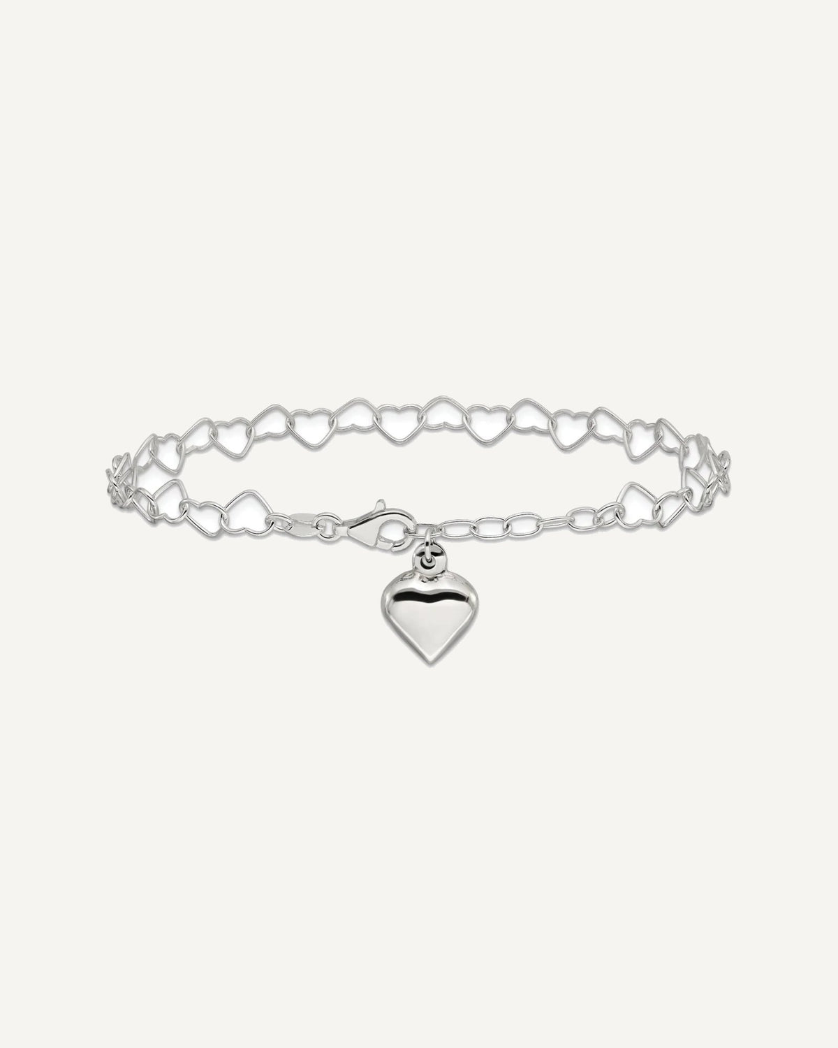 Sterling Silver Puffed Heart Dangle 9 inch Plus 1 inch Extender - Total 10 inch Anklet – View 3