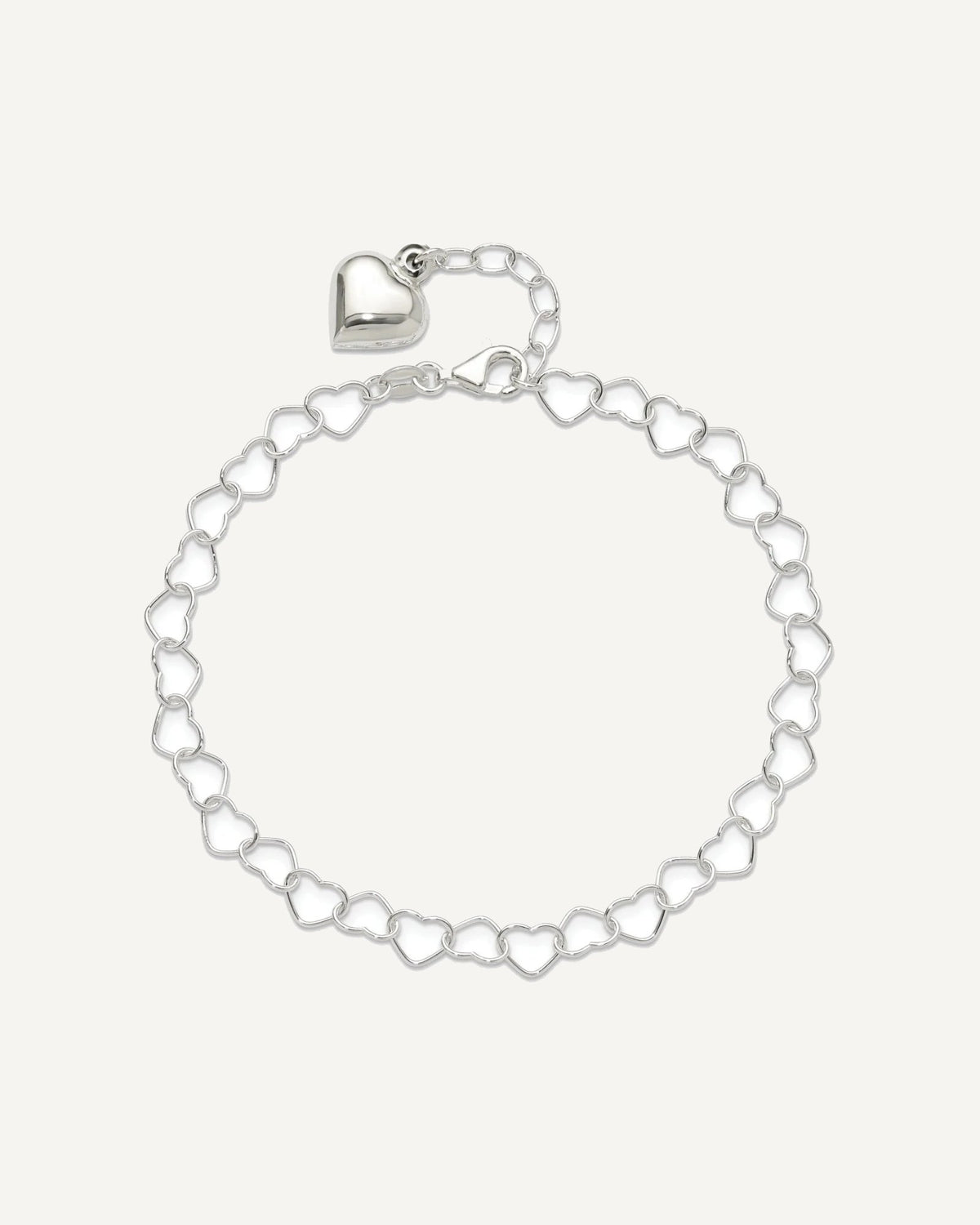 Sterling Silver Puffed Heart Dangle 9 inch Plus 1 inch Extender - Total 10 inch Anklet – View 4