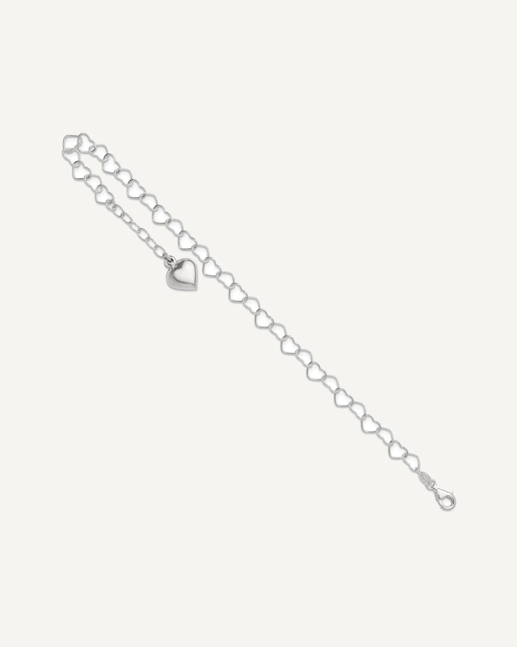 Sterling Silver Puffed Heart Dangle 9 inch Plus 1 inch Extender - Total 10 inch Anklet – View 7
