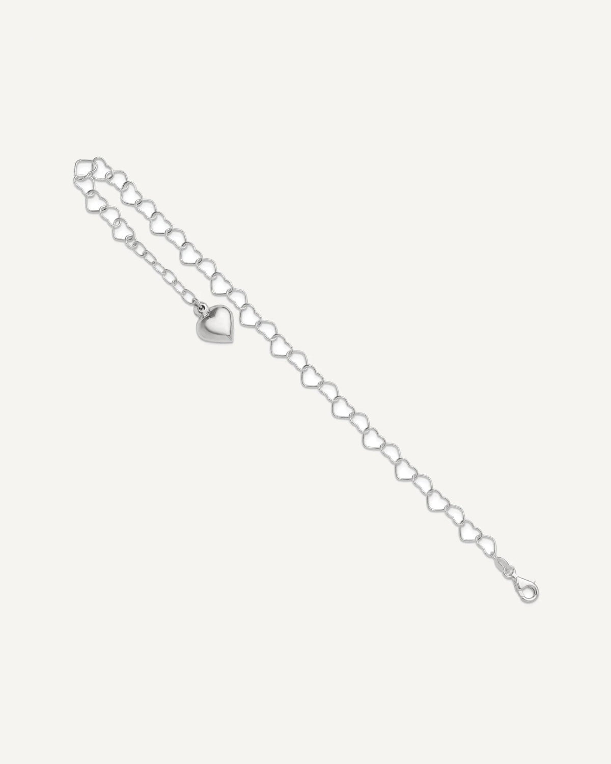 Sterling Silver Puffed Heart Dangle 9 inch Plus 1 inch Extender - Total 10 inch Anklet – View 7