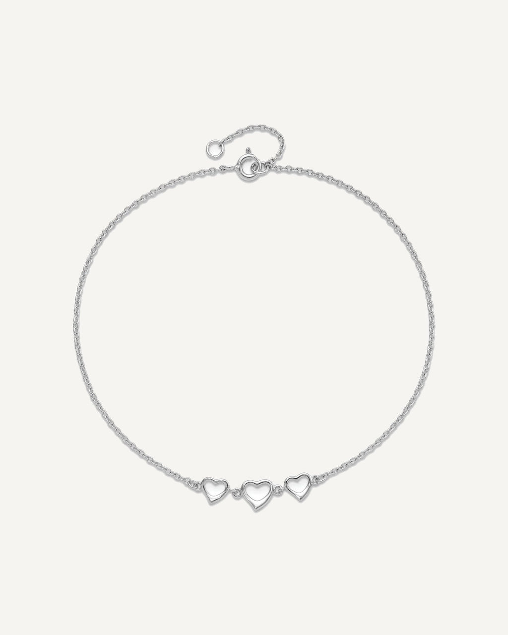 Sterling Silver Rhodium-plated Three Hearts 10 inch Plus 1 inch Extender - Total 11 inch Anklet – View 5