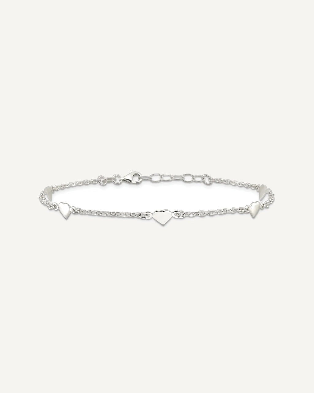 Sterling Silver Hearts 5-Station 9 inch Plus 1 inch Extender - Total 10 inch Anklet – View 3