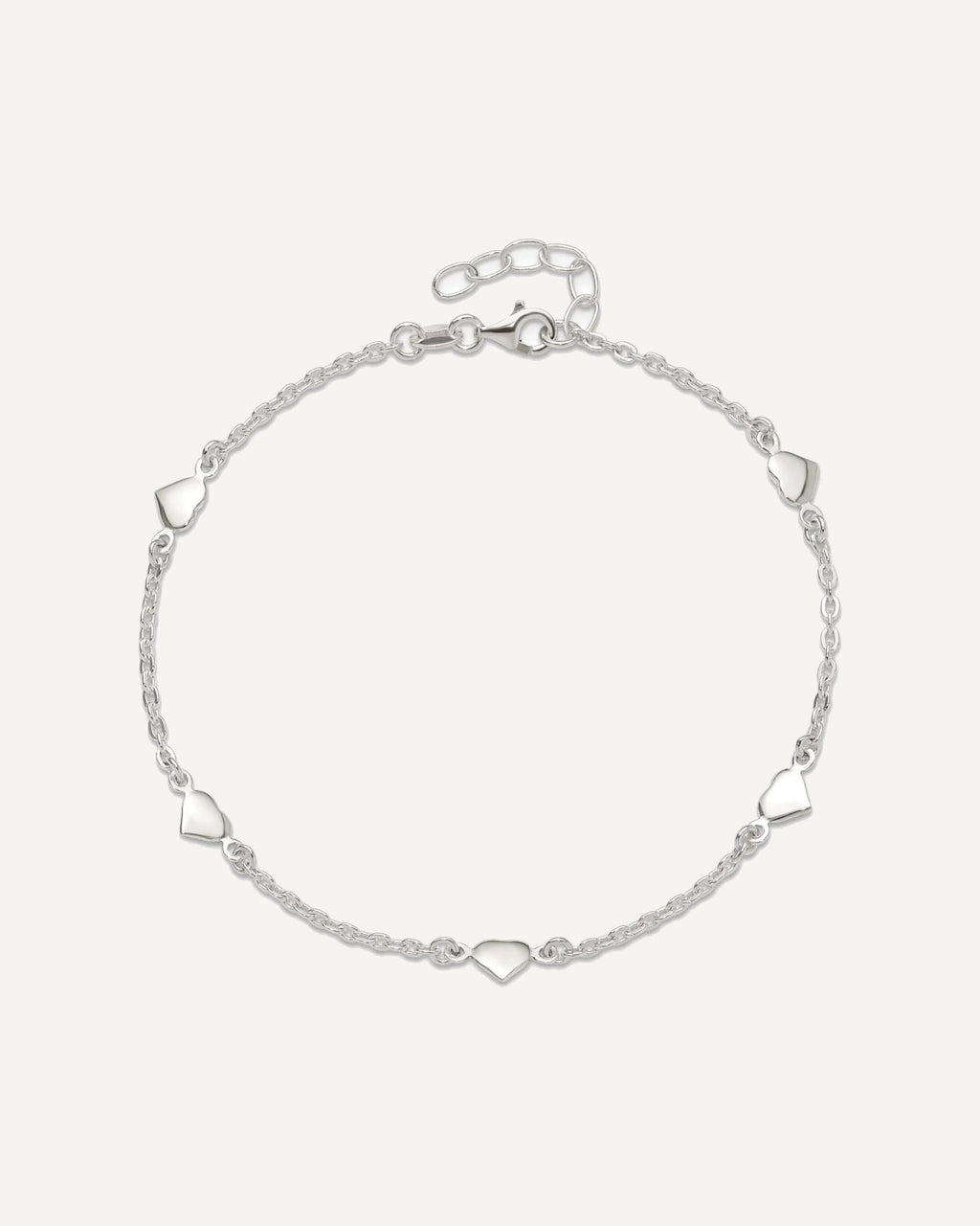 Sterling Silver Hearts 5-Station 9 inch Plus 1 inch Extender - Total 10 inch Anklet – View 5