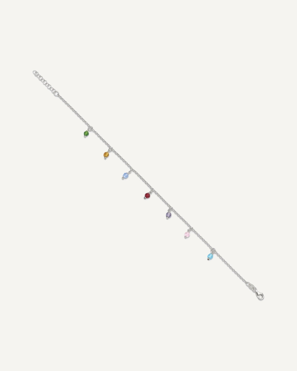 Sterling Silver Multi-colored Beads 9 inch Plus 1 inch Extender - Total 10 inch Anklet – View 2