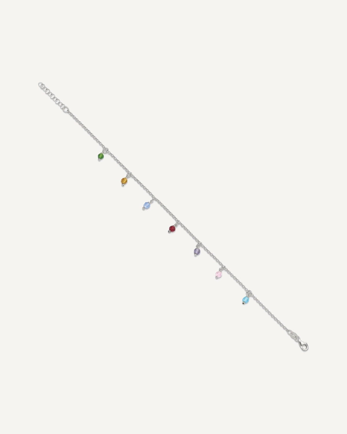 Sterling Silver Multi-colored Beads 9 inch Plus 1 inch Extender - Total 10 inch Anklet – View 2