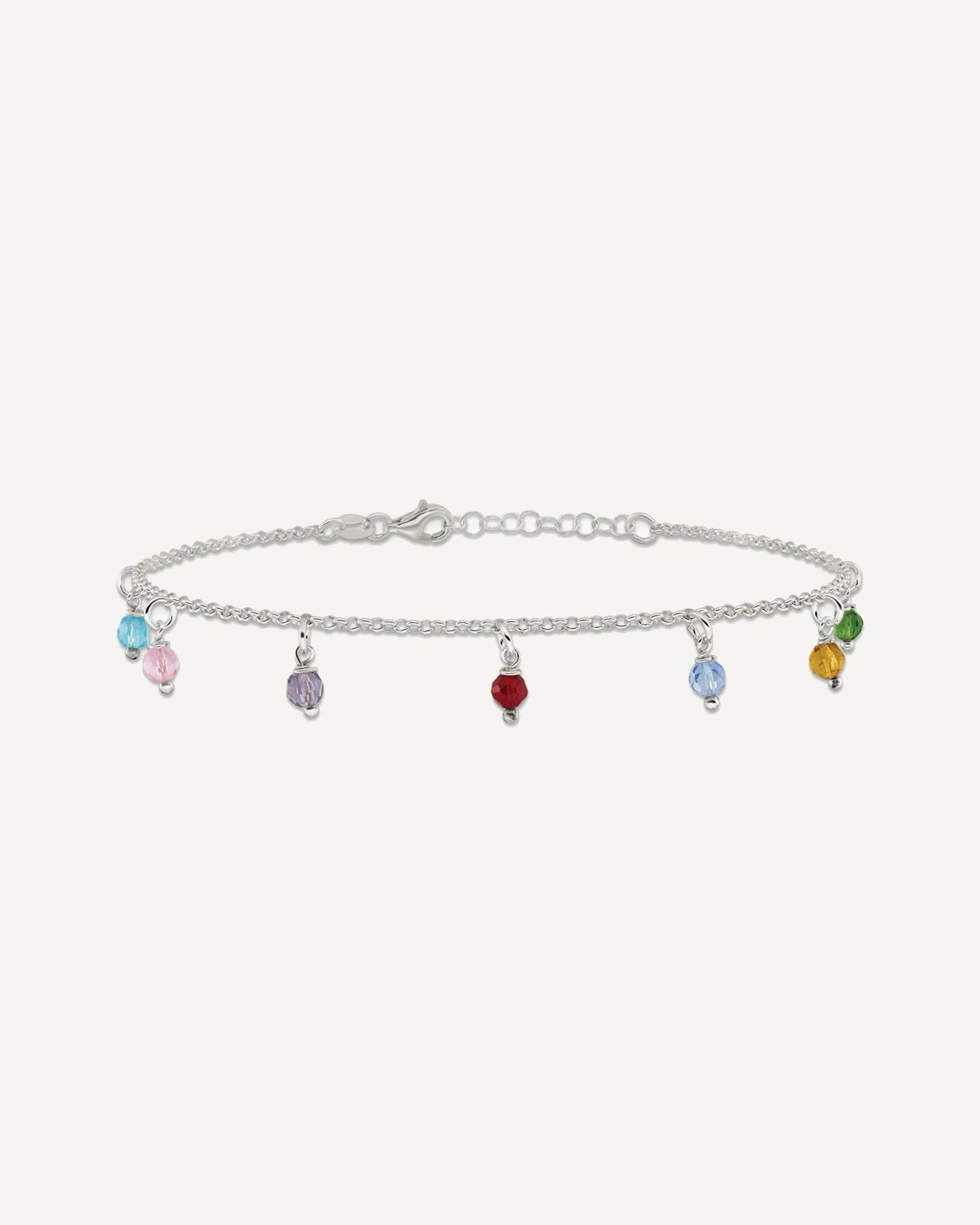 Sterling Silver Multi-colored Beads 9 inch Plus 1 inch Extender - Total 10 inch Anklet – View 6