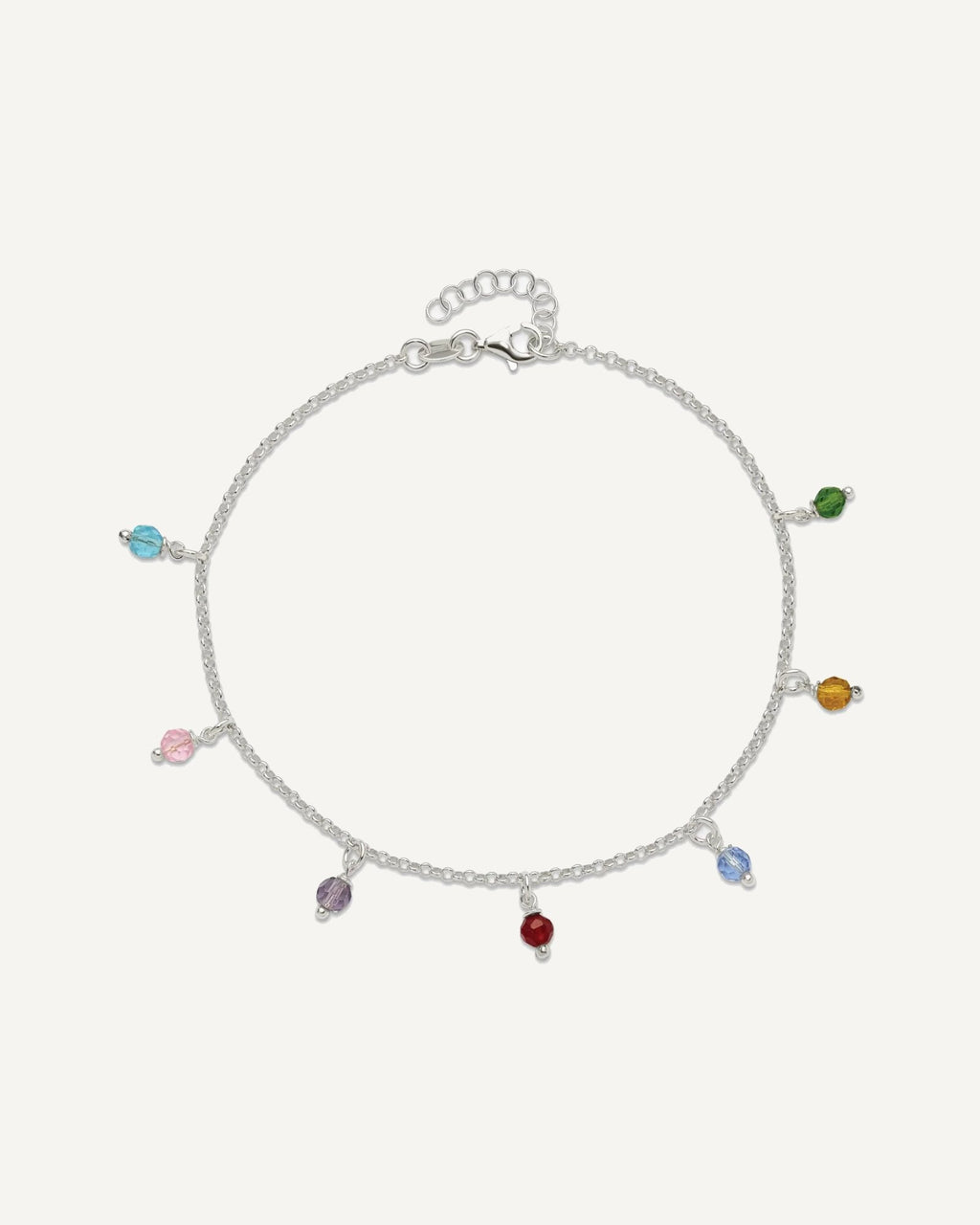 Sterling Silver Multi-colored Beads 9 inch Plus 1 inch Extender - Total 10 inch Anklet – View 4
