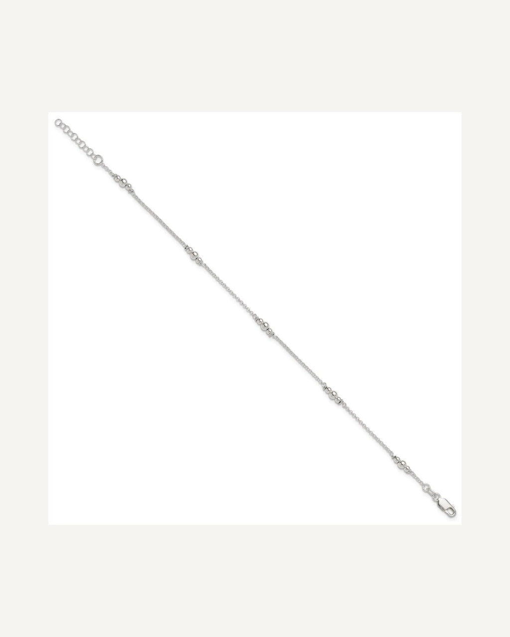 Sterling Silver Beaded 5-Station 10 inch Plus 1 inch Extender - Total 11 inch Anklet – View 2