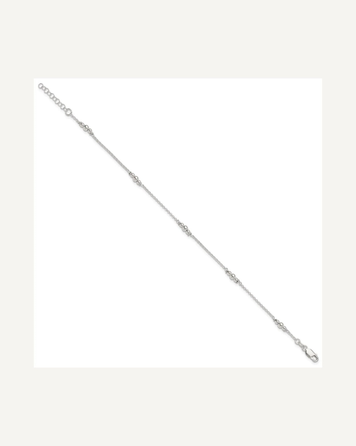 Sterling Silver Beaded 5-Station 10 inch Plus 1 inch Extender - Total 11 inch Anklet – View 2