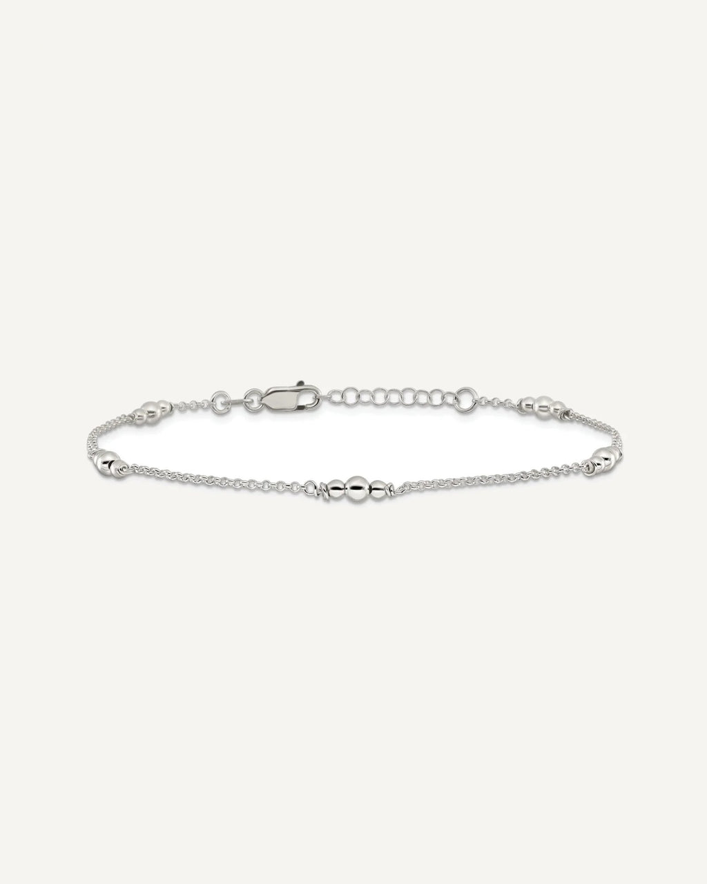 Sterling Silver Beaded 5-Station 10 inch Plus 1 inch Extender - Total 11 inch Anklet – View 3