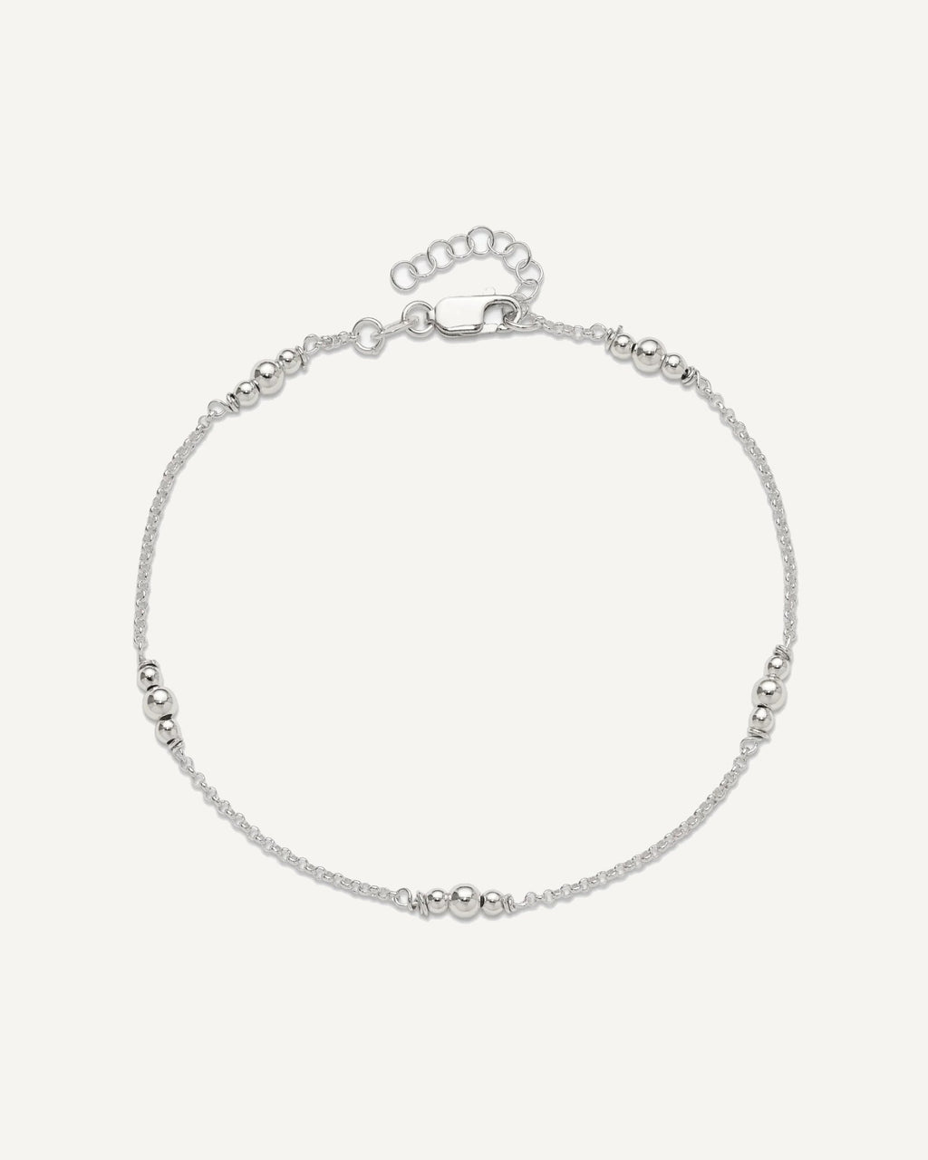 Sterling Silver Beaded 5-Station 10 inch Plus 1 inch Extender - Total 11 inch Anklet – View 4