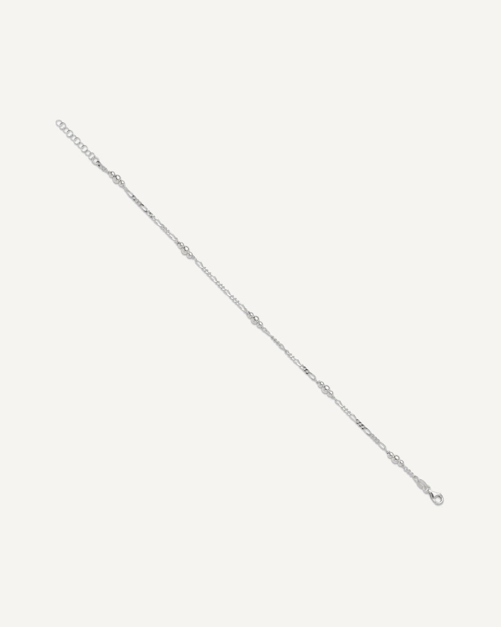 Sterling Silver Beaded Figaro 5-Station 9 inch Plus 1 inch Extender - Total 10 inch Anklet – View 2