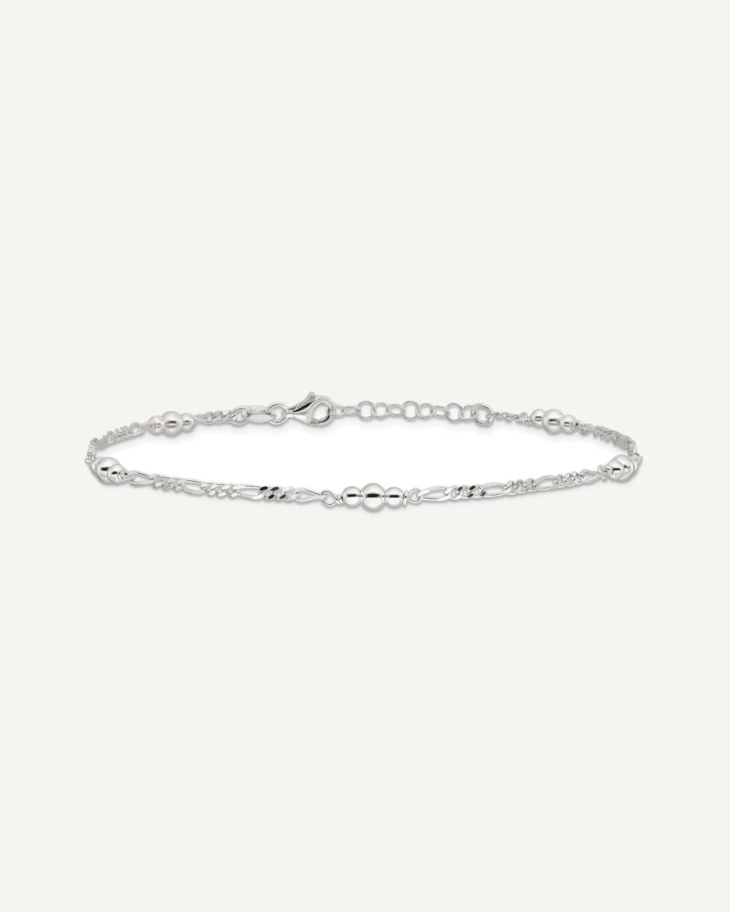 Sterling Silver Beaded Figaro 5-Station 9 inch Plus 1 inch Extender - Total 10 inch Anklet – View 4