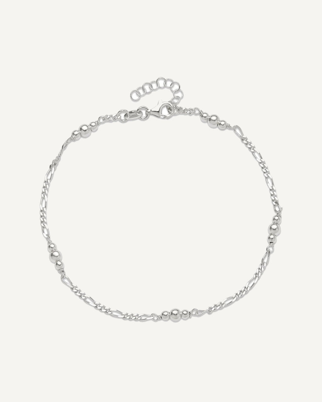 Sterling Silver Beaded Figaro 5-Station 9 inch Plus 1 inch Extender - Total 10 inch Anklet – View 5