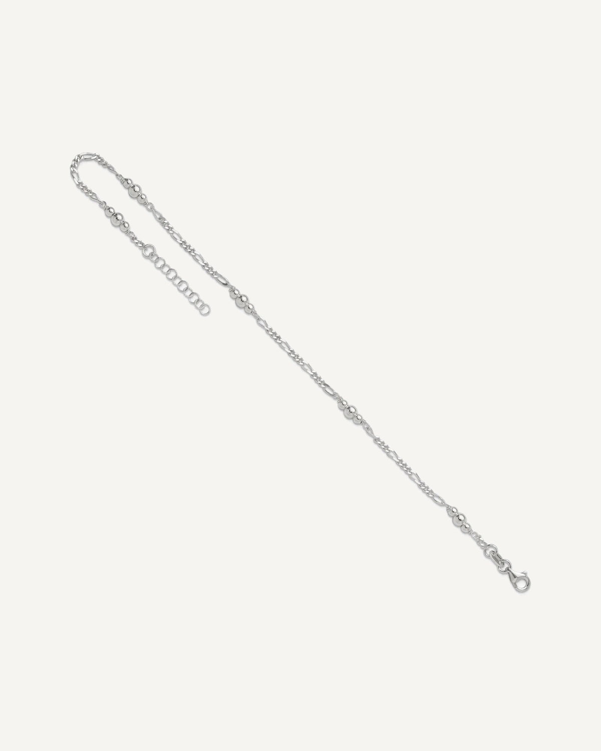 Sterling Silver Beaded Figaro 5-Station 9 inch Plus 1 inch Extender - Total 10 inch Anklet – View 7