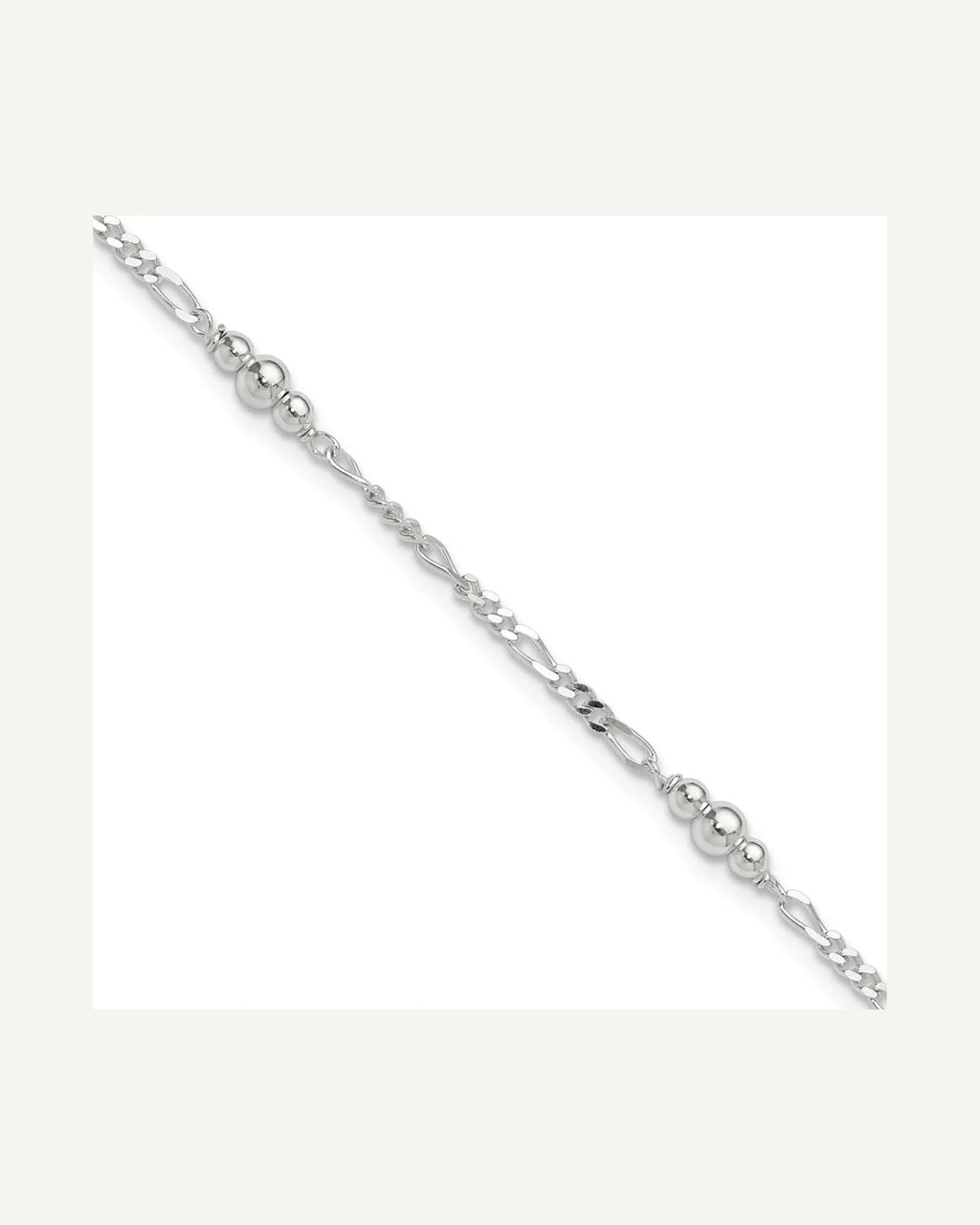 Sterling Silver Beaded Figaro 5-Station 9 inch Plus 1 inch Extender - Total 10 inch Anklet – View 1