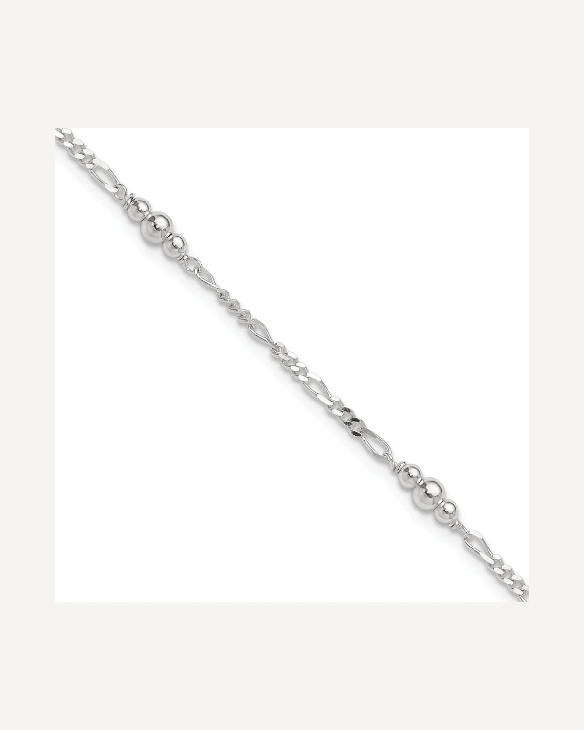 Sterling Silver Beaded Figaro 5-Station 9 inch Plus 1 inch Extender - Total 10 inch Anklet – View 1