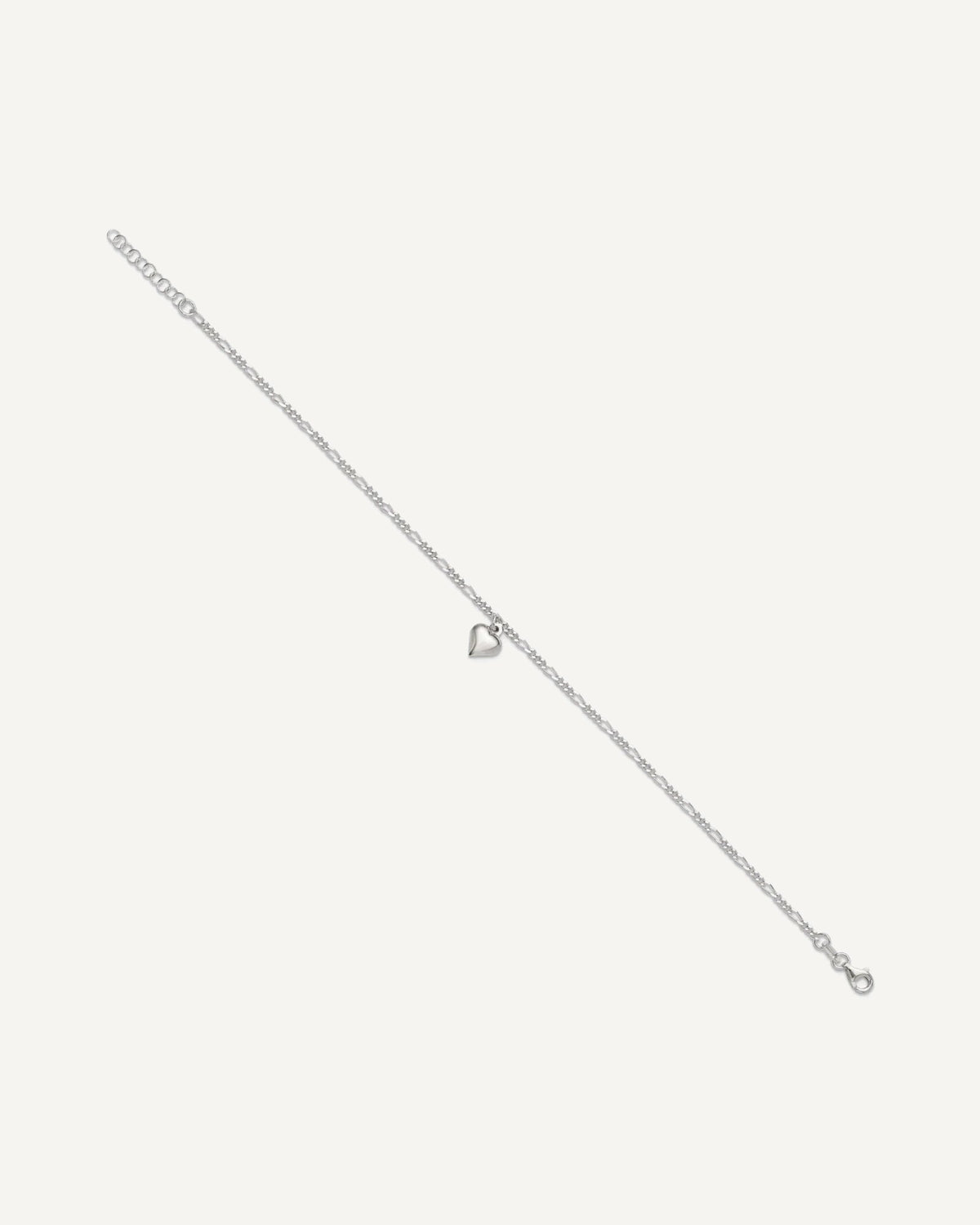 Sterling Silver Figaro Chain with Heart Charm 9 inch Plus 1 inch Extender - Total 10 inch Anklet – View 2