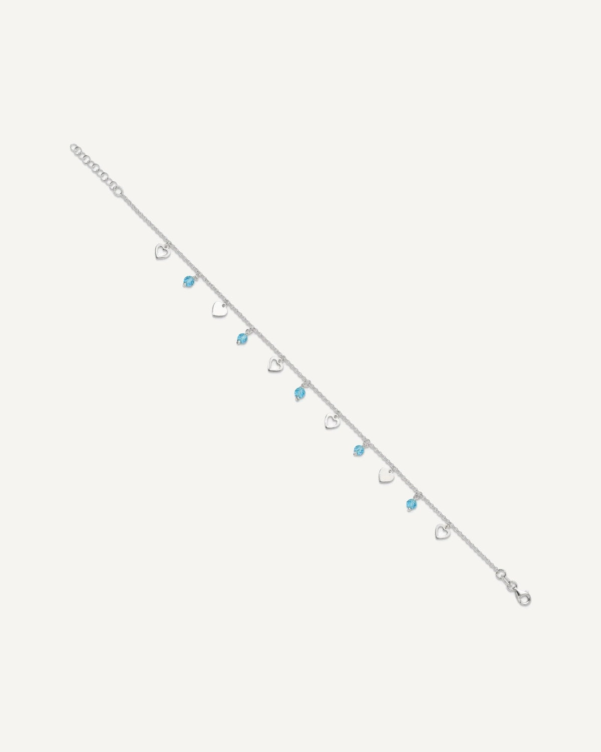 Sterling Silver Blue Glass Beads and Hearts 9 inch Plus 1 inch Extender - Total 10 inch Anklet – View 3