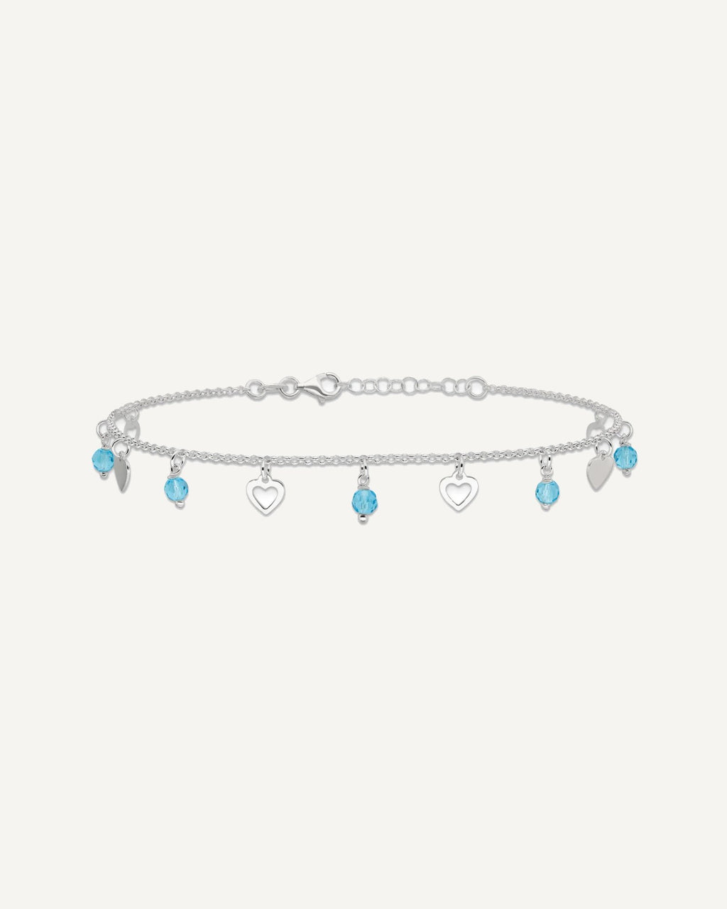 Sterling Silver Blue Glass Beads and Hearts 9 inch Plus 1 inch Extender - Total 10 inch Anklet – View 4