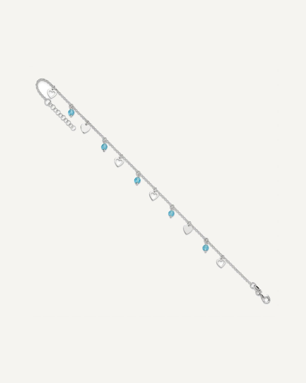 Sterling Silver Blue Glass Beads and Hearts 9 inch Plus 1 inch Extender - Total 10 inch Anklet – View 8