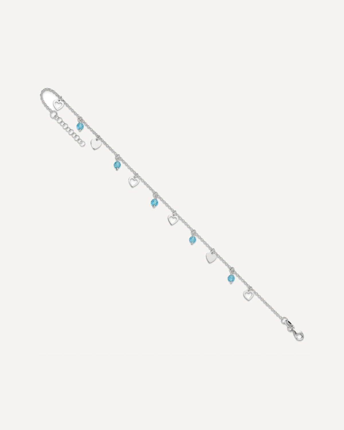 Sterling Silver Blue Glass Beads and Hearts 9 inch Plus 1 inch Extender - Total 10 inch Anklet – View 8