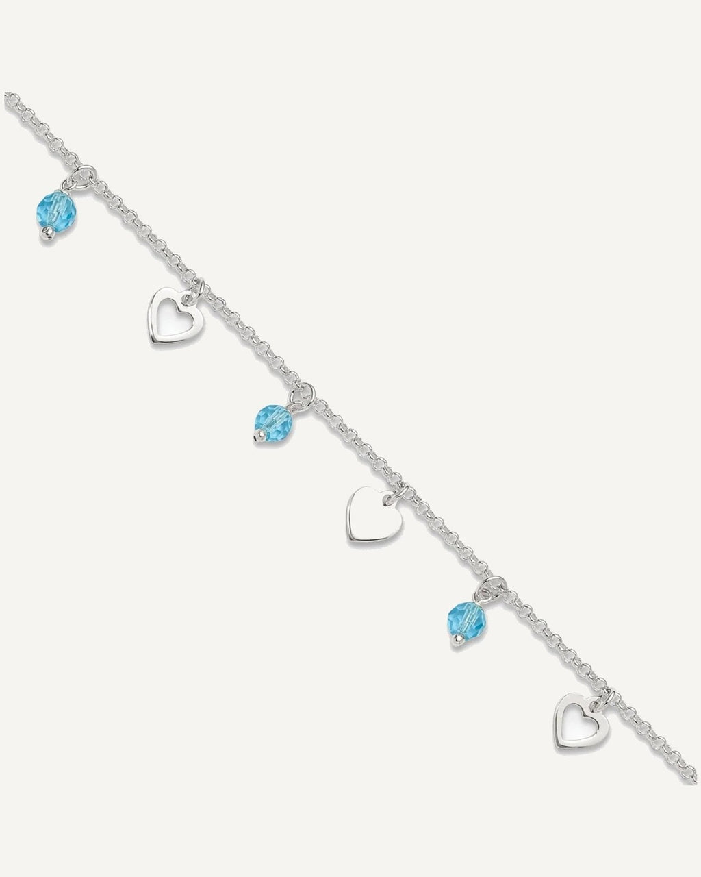 Sterling Silver Blue Glass Beads and Hearts 9 inch Plus 1 inch Extender - Total 10 inch Anklet – View 1