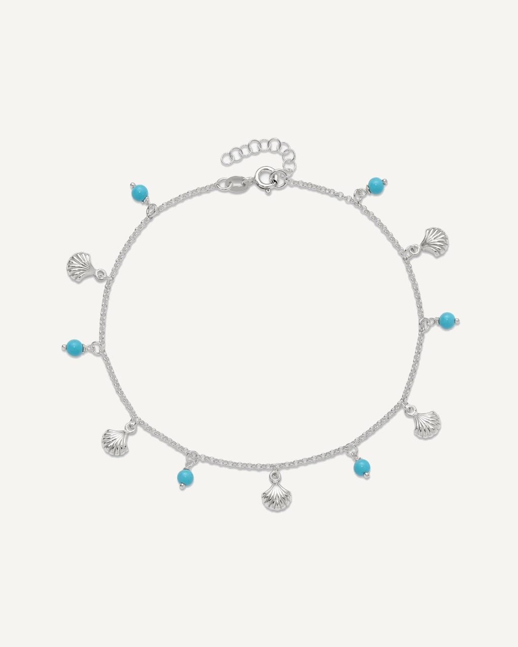 Sterling Silver Shells and Aqua Beads 10 inch Plus 1 inch Extender - Total 11 inch Anklet – View 4
