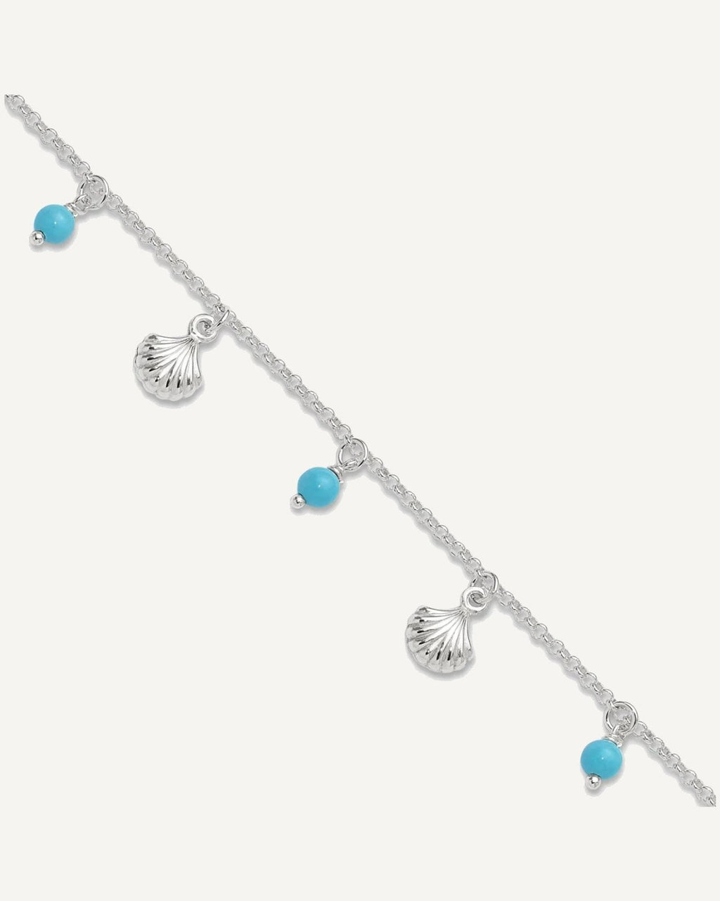 Sterling Silver Shells and Aqua Beads 9 inch Plus 1 inch Extender - Total 10 inch Anklet – View 1
