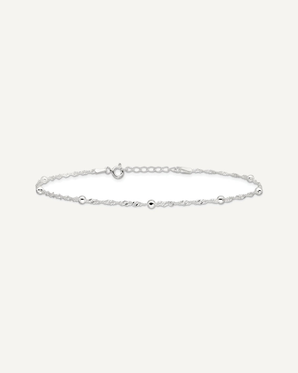 Sterling Silver Bead 7-Station 10 inch Plus 1 inch Extender - Total 11 inch Anklet – View 3