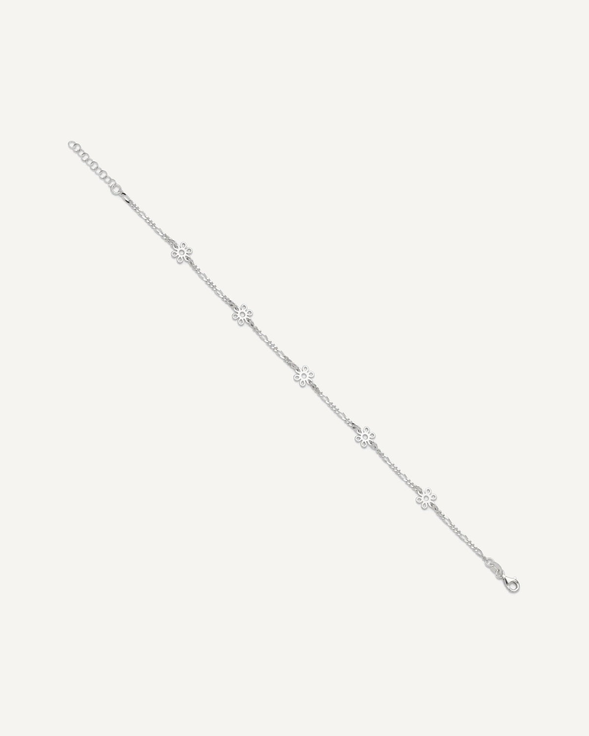 Sterling Silver Figaro Chain/Flowers 5-Station 9 inch Plus 1 inch Extender - Total 10 inch Anklet – View 3
