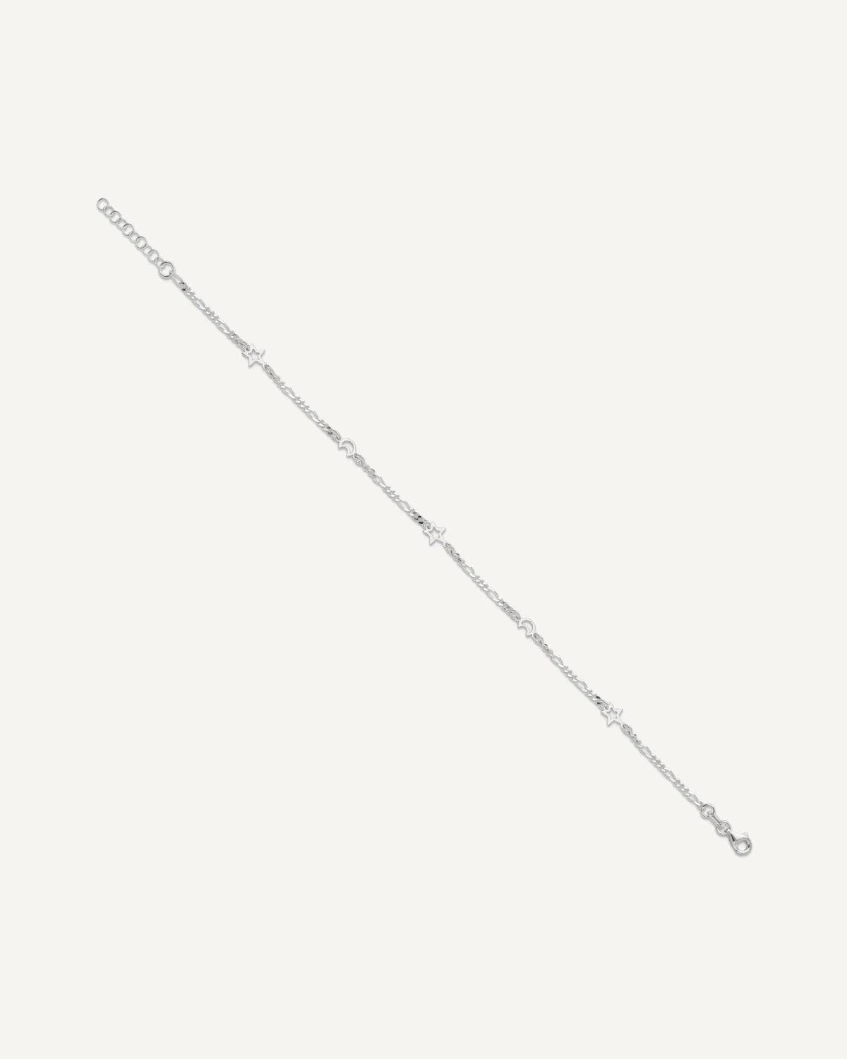 Sterling Silver Moon and Star 9 inch Plus 1 inch Extender - Total 10 inch Anklet – View 2
