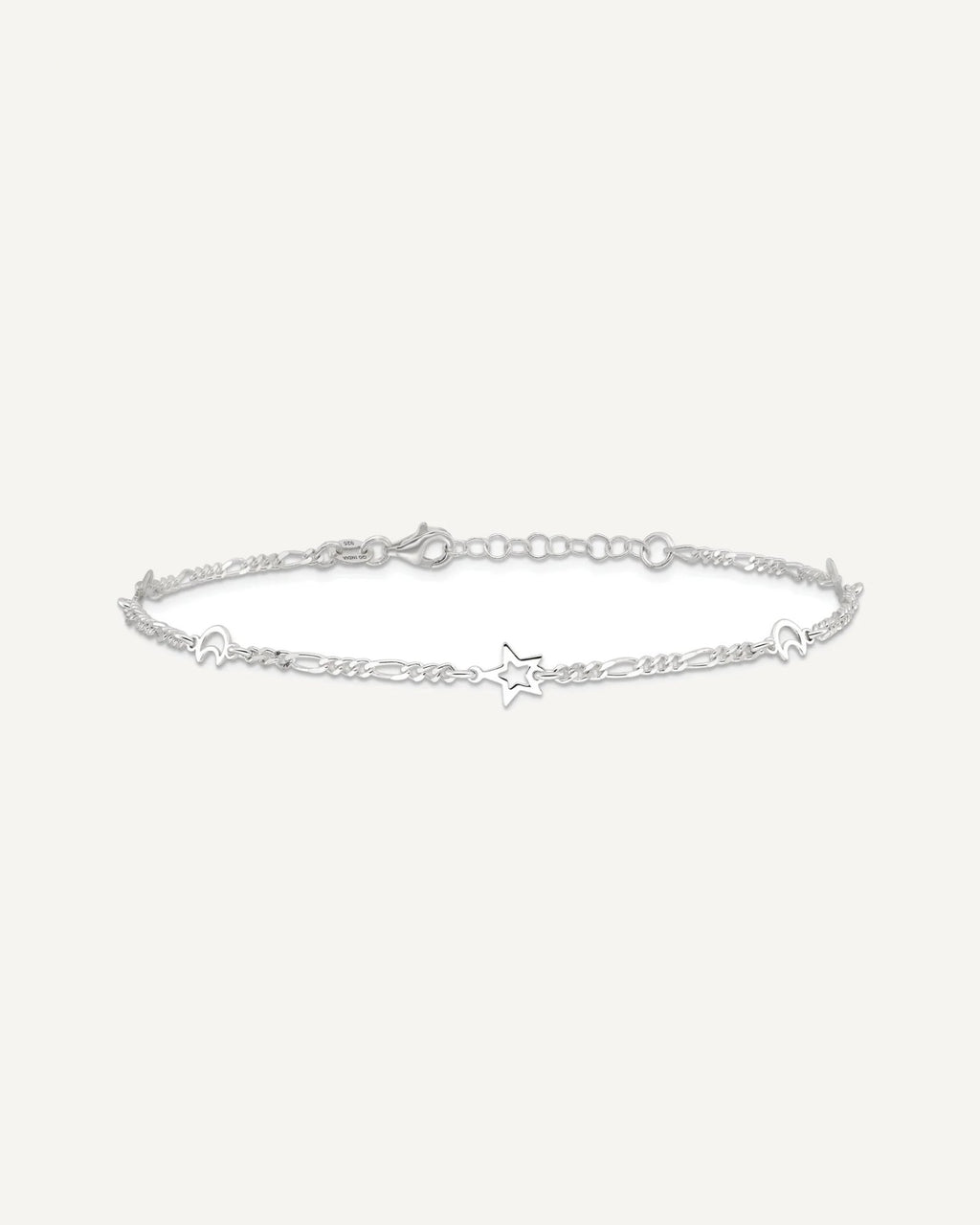 Sterling Silver Moon and Star 9 inch Plus 1 inch Extender - Total 10 inch Anklet – View 3