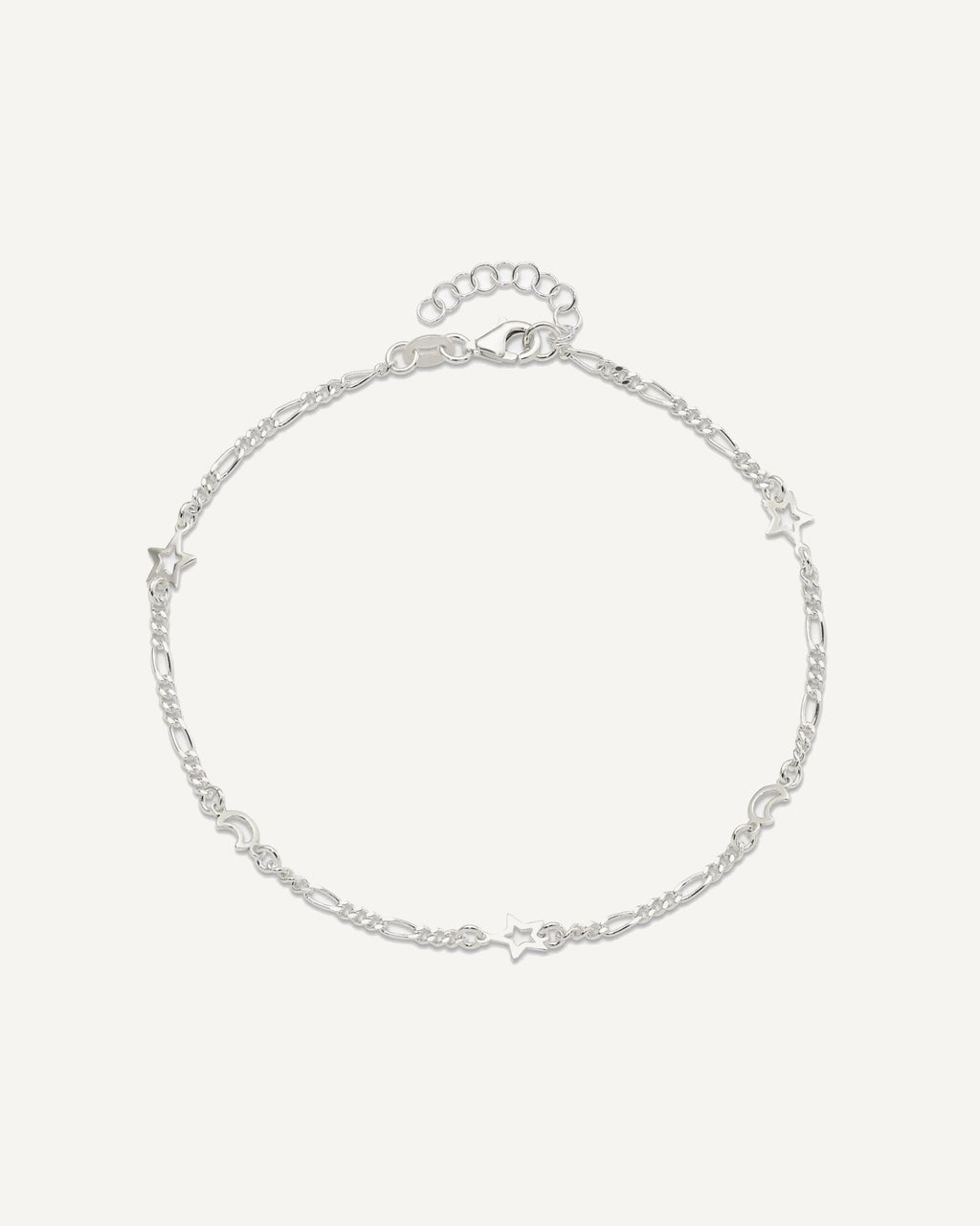 Sterling Silver Moon and Star 9 inch Plus 1 inch Extender - Total 10 inch Anklet – View 5