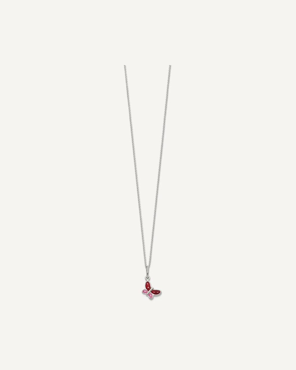 Sterling Silver Polished Pink, Red and White Enameled Petite Butterfly 14 Inch Necklace – View 2