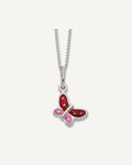Sterling Silver Polished Pink, Red and White Enameled Petite Butterfly 14 Inch Necklace – View 1
