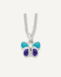 Sterling Silver Polished Blue and Purple Enameled Petite Butterfly 15 Inch with 1.5 Inch Extension Necklace – View 1